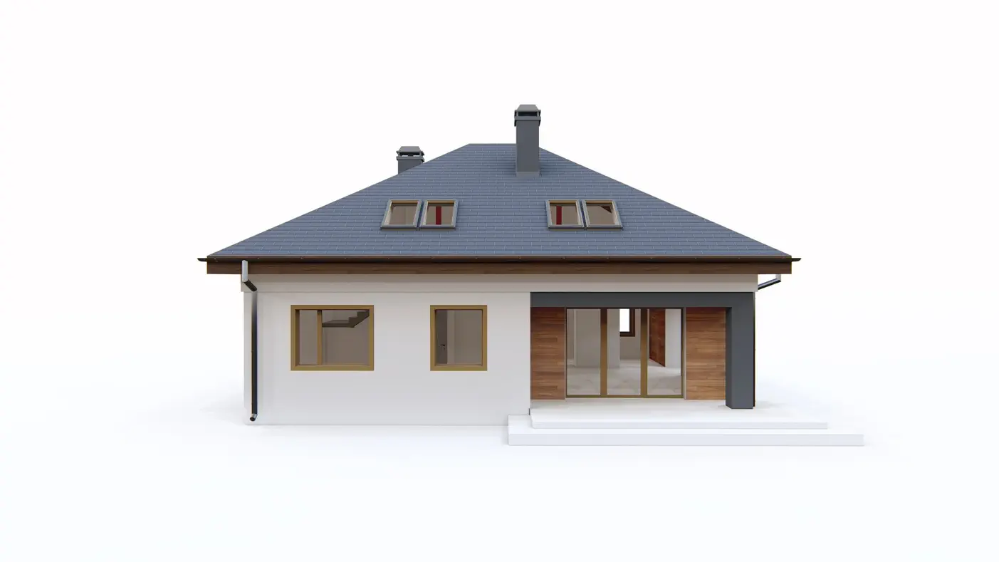 Gotowy projekt domu  - Dom z poddaszem, dachem wielospadowym, 4 sypialniami i dużym PG na parterze