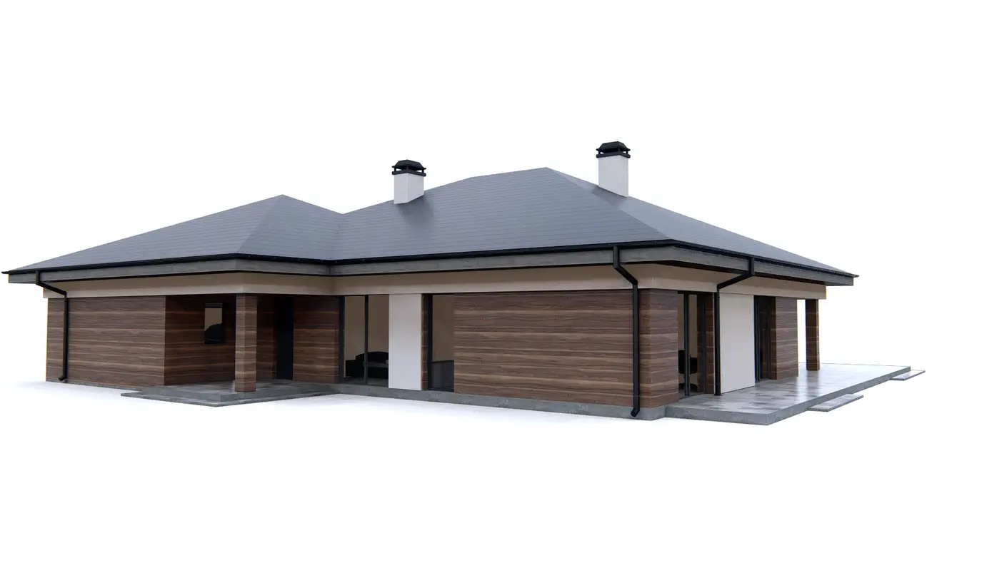 Z281 to wyjątkowy dom z kategorii projekty domów jednorodzinnych Gotowy projekt domu - Rozłożysty, klasyczny dom parterowy z 3 pokojami, garażem i dachem wielospadowym