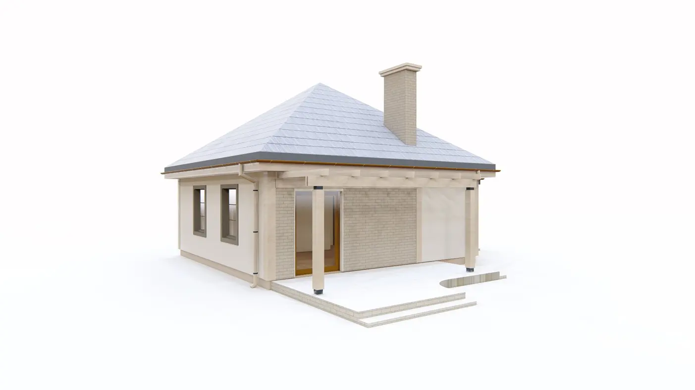 Gotowy projekt domu  - Mały, wypoczynkowy domek parterowy z tarasem, jedną sypialnią, na małą działkę