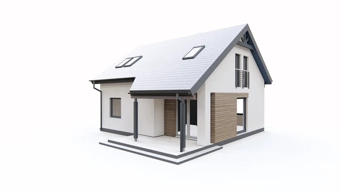 Gotowy projekt domu  - Łatwy w budowie dom z poddaszem, czterema pokojami, tarasem, na małą działkę