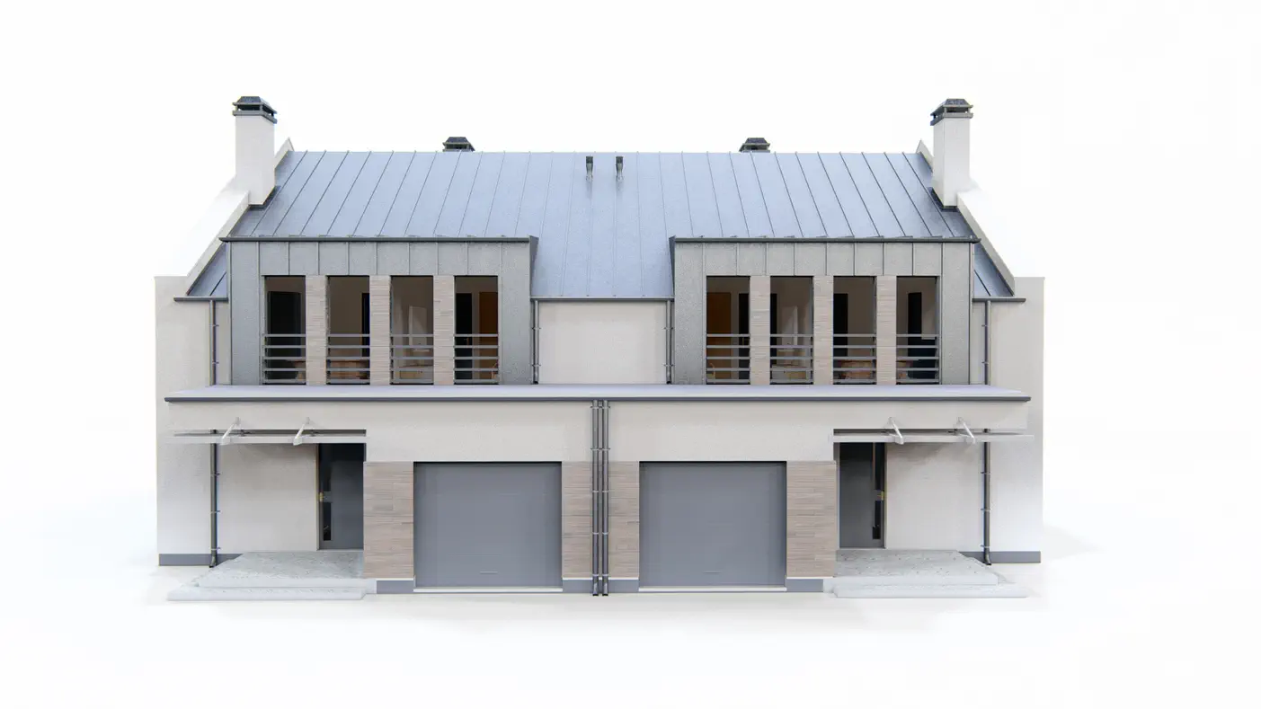 Zb5 duo to wyjątkowy dom z kategorii projekty domów powyżej 200 m2 Gotowy projekt domu - Dom dwulokalowy w stylu współczesnym z dużymi przeszkleniami