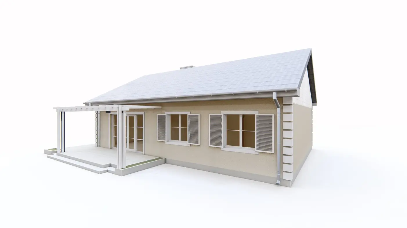 Gotowy projekt domu  - Dom parterowy z trzema sypialniami, dachem dwuspadowym i zadaszonym wejściem