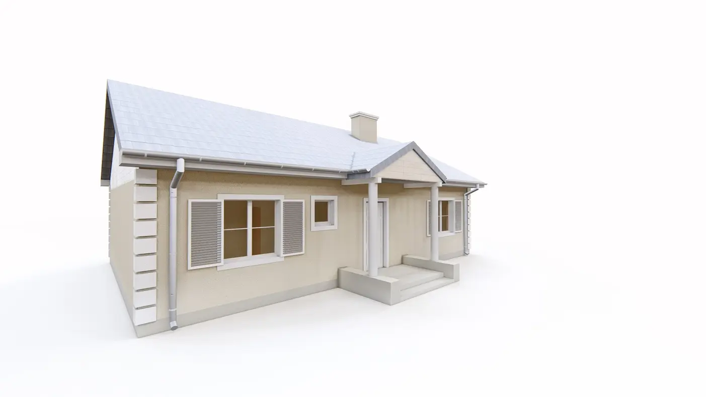 Gotowy projekt domu  - Dom parterowy z trzema sypialniami, dachem dwuspadowym i zadaszonym wejściem