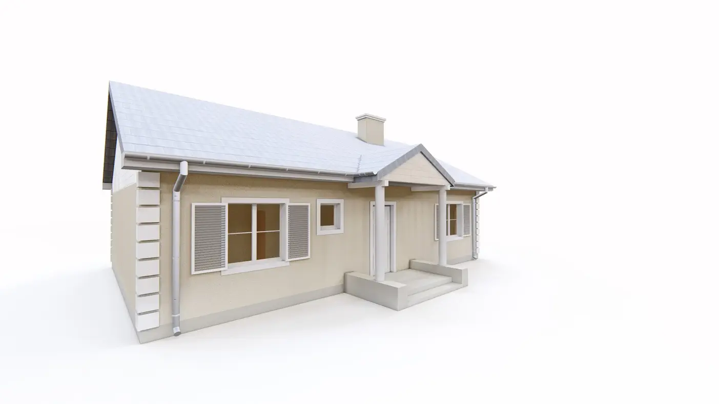 Gotowy projekt domu  - Dom parterowy z trzema sypialniami, dachem dwuspadowym i zadaszonym wejściem