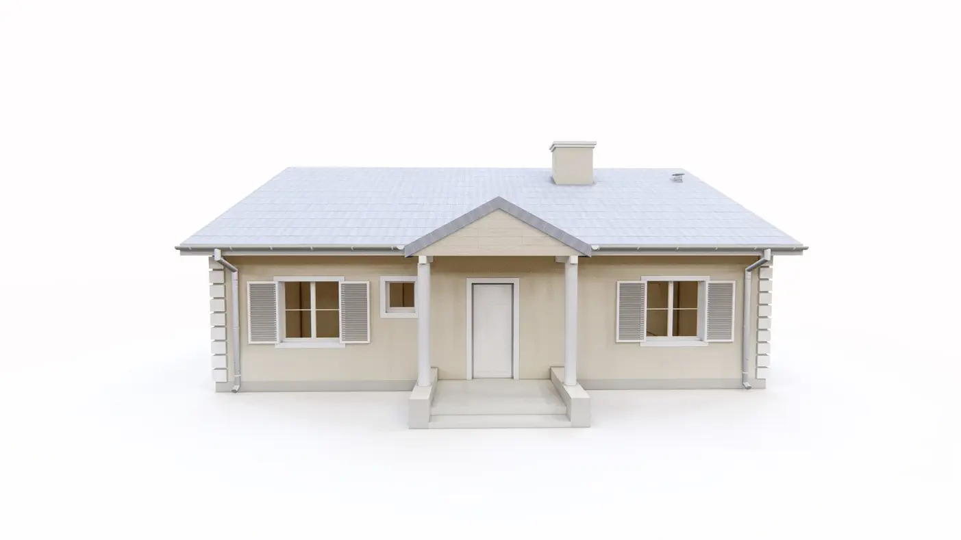 Gotowy projekt domu  - Dom parterowy z trzema sypialniami, dachem dwuspadowym i zadaszonym wejściem