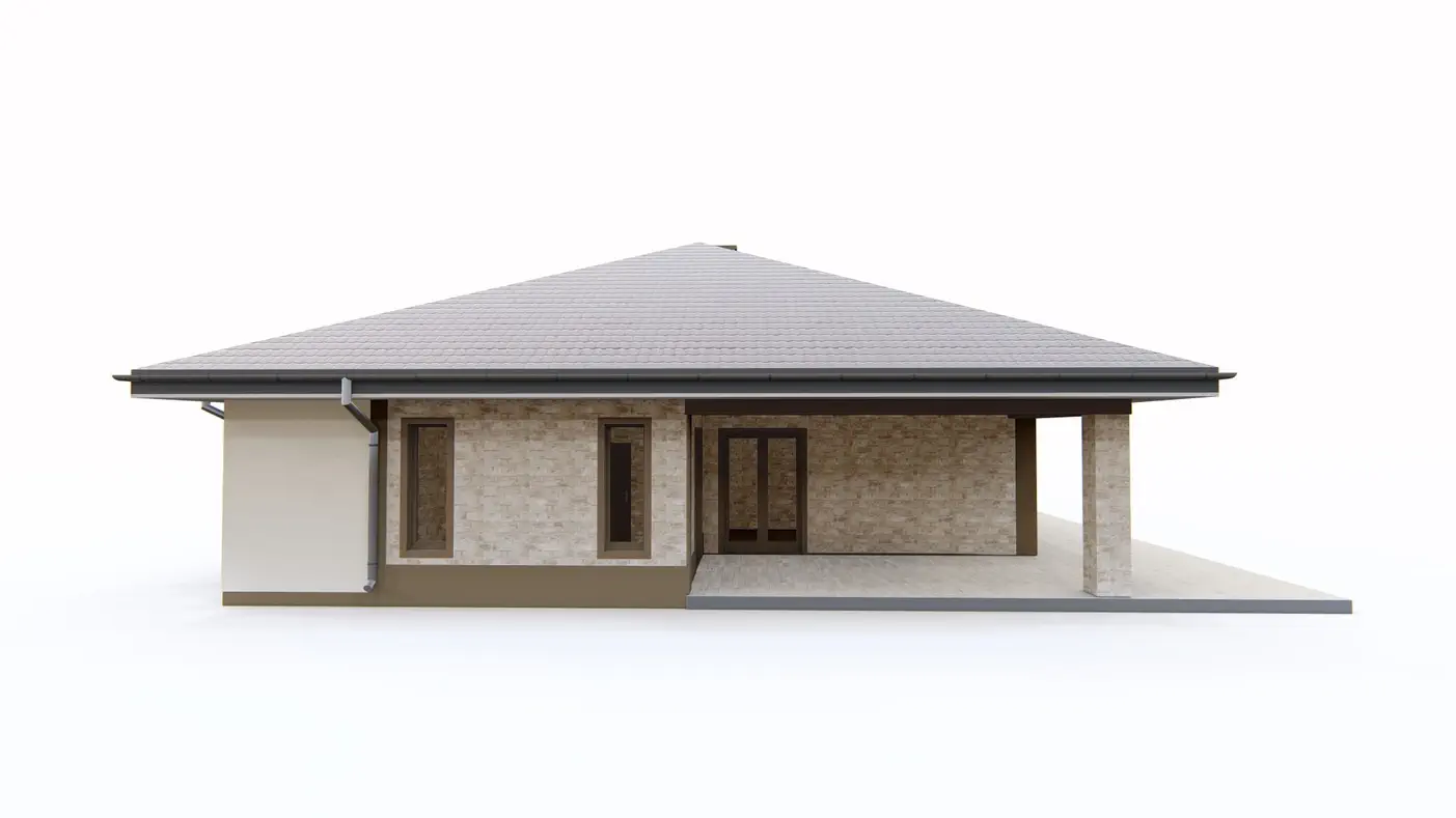 Gotowy projekt domu  - Wygodny parterowy dom na długą działkę z 4 pokojami, garażem i opcją poddasza