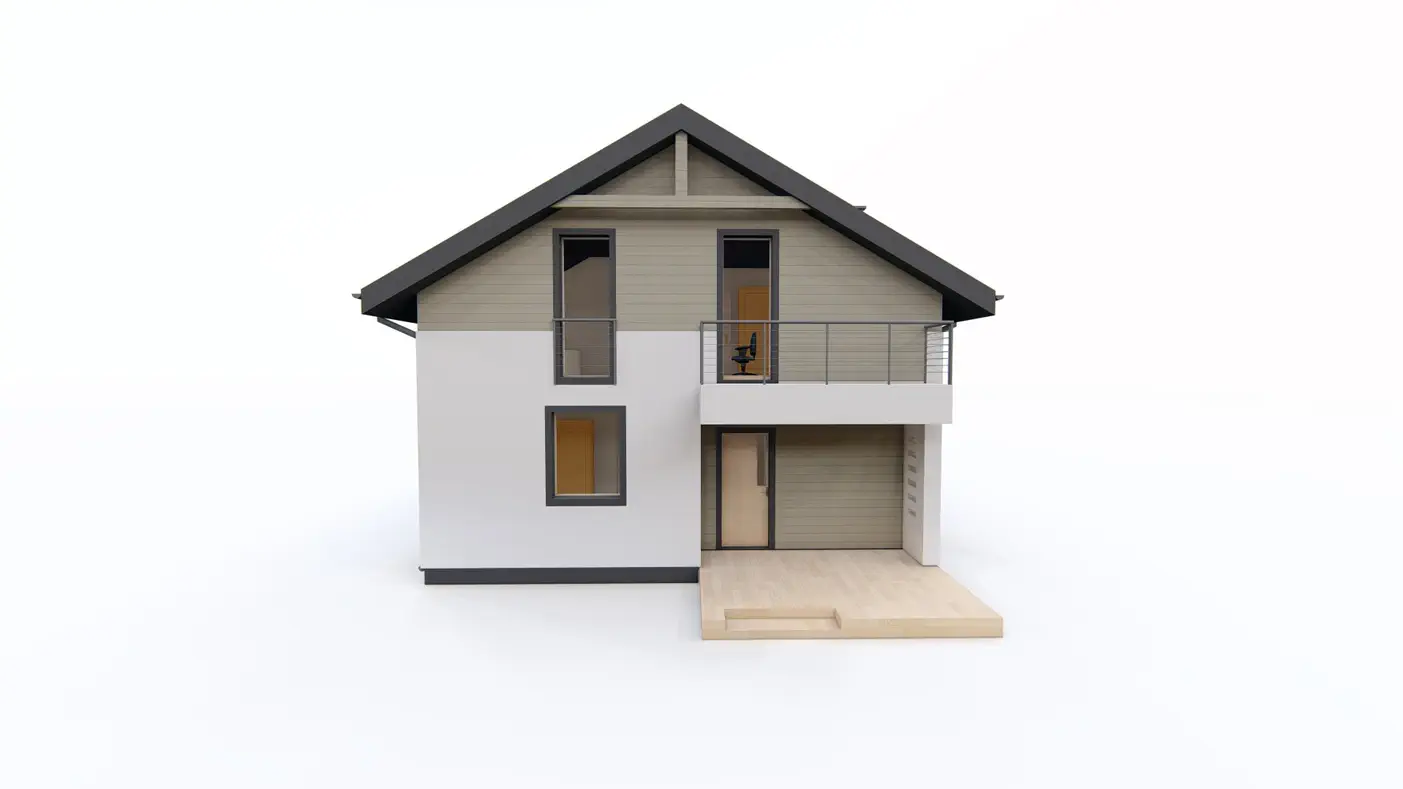 Gotowy projekt domu  - Funkcjonalny dom z dachem dwuspadowym i czteroma pokojami, dom na wąską działkę