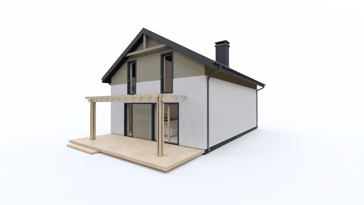 Gotowy projekt domu  - Funkcjonalny dom z dachem dwuspadowym i czteroma pokojami, dom na wąską działkę