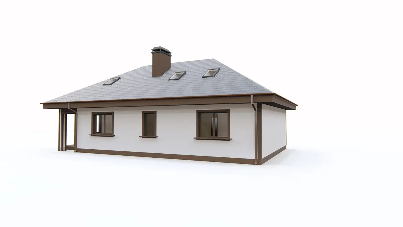 Gotowy projekt domu  - Tradycyjny dom z poddaszem, 4 pokojami, dachem kopertowym i zadaszonym tarasem