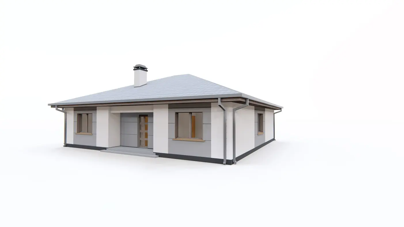 Gotowy projekt domu  - Parterowy dom z dachem kopertowym, czterema pokojami i zadaszonym tarasem