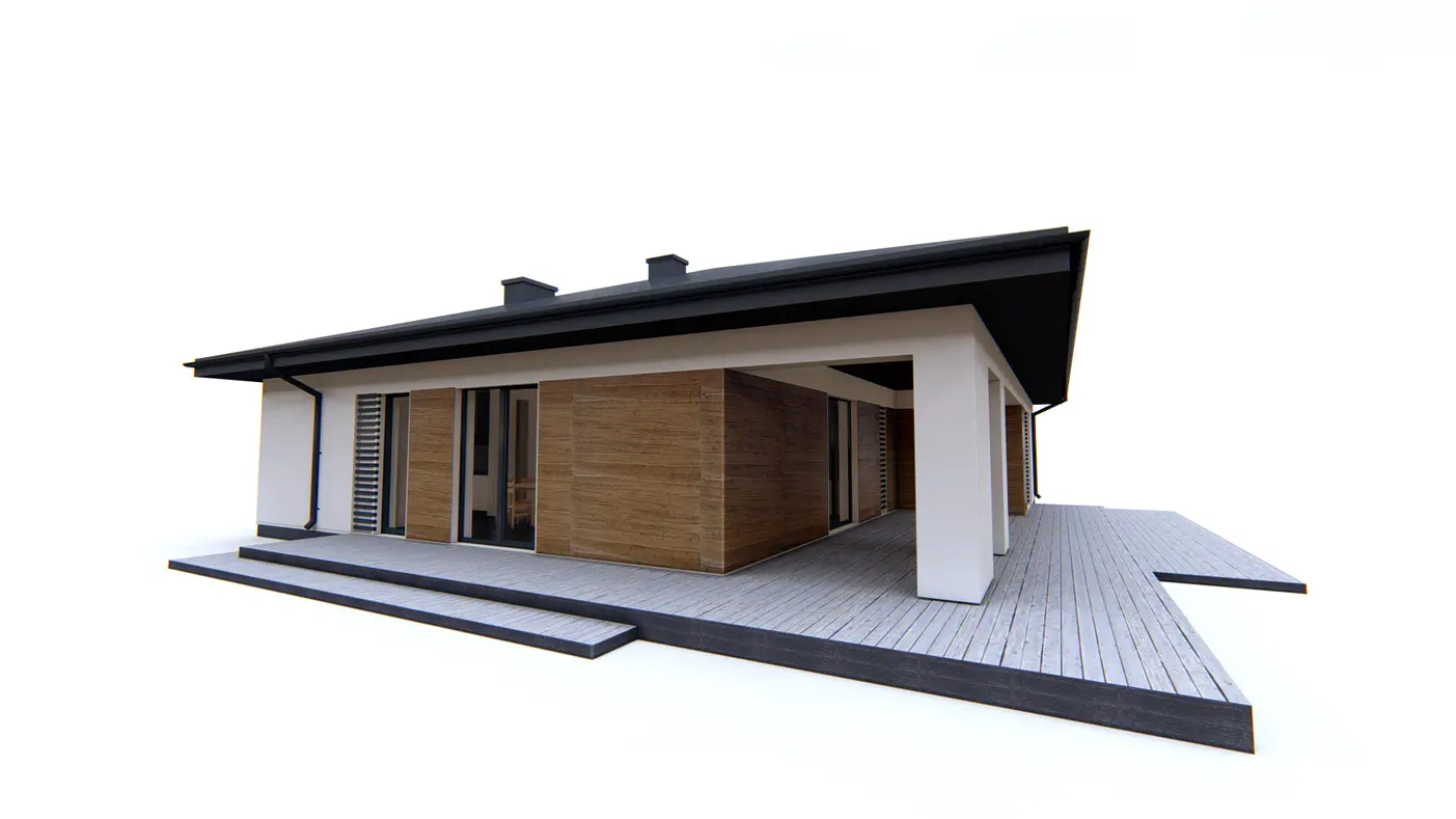 Home project  - Klasyczny dom parterowy z dachem kopertowym, 4 pokojami oraz dużym salonem.