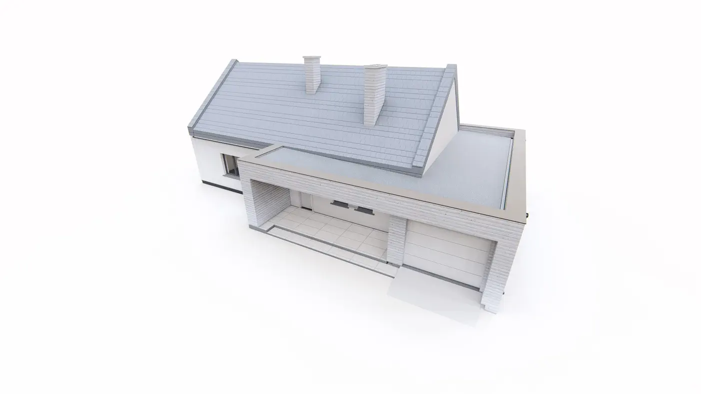 Gotowy projekt domu  - Parterowy dom z 3 sypialniami, garażem i dwuspadowym dachem w nowoczesnym stylu