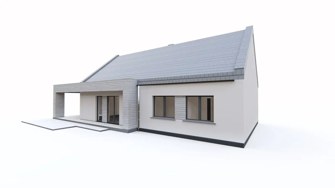 Gotowy projekt domu  - Parterowy dom z 3 sypialniami, garażem i dwuspadowym dachem w nowoczesnym stylu