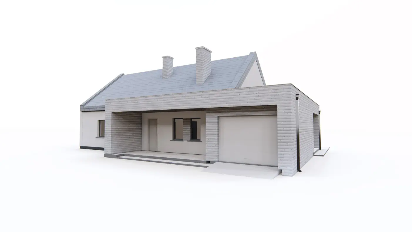 Gotowy projekt domu  - Parterowy dom z 3 sypialniami, garażem i dwuspadowym dachem w nowoczesnym stylu