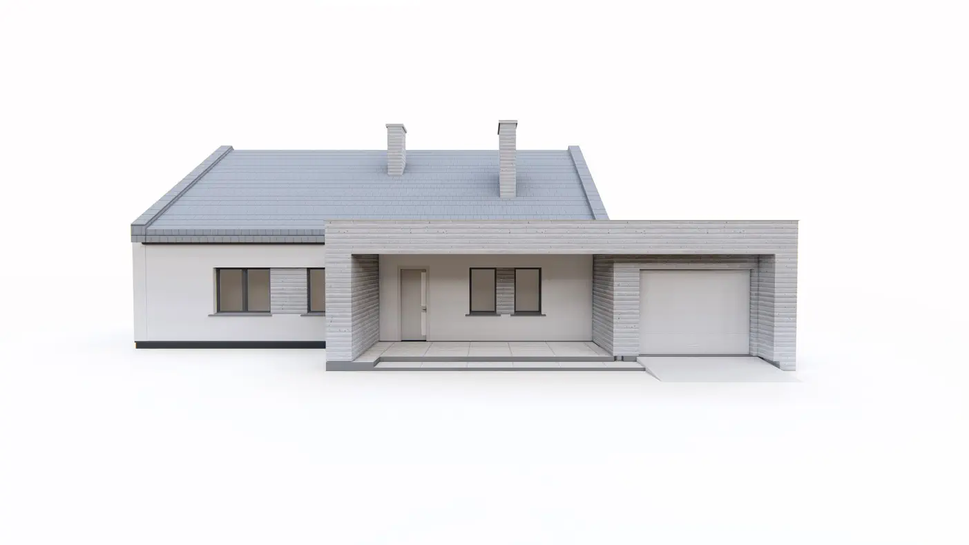 Gotowy projekt domu  - Parterowy dom z 3 sypialniami, garażem i dwuspadowym dachem w nowoczesnym stylu