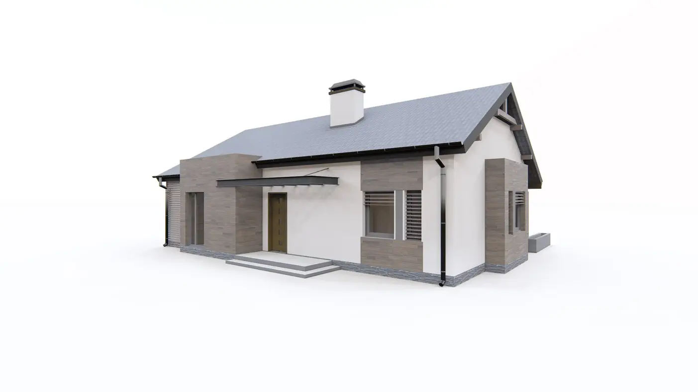 Gotowy projekt domu  - Wygodny dom parterowy z wykuszem w salonie, dachem dwuspadowym i 3 sypialniami