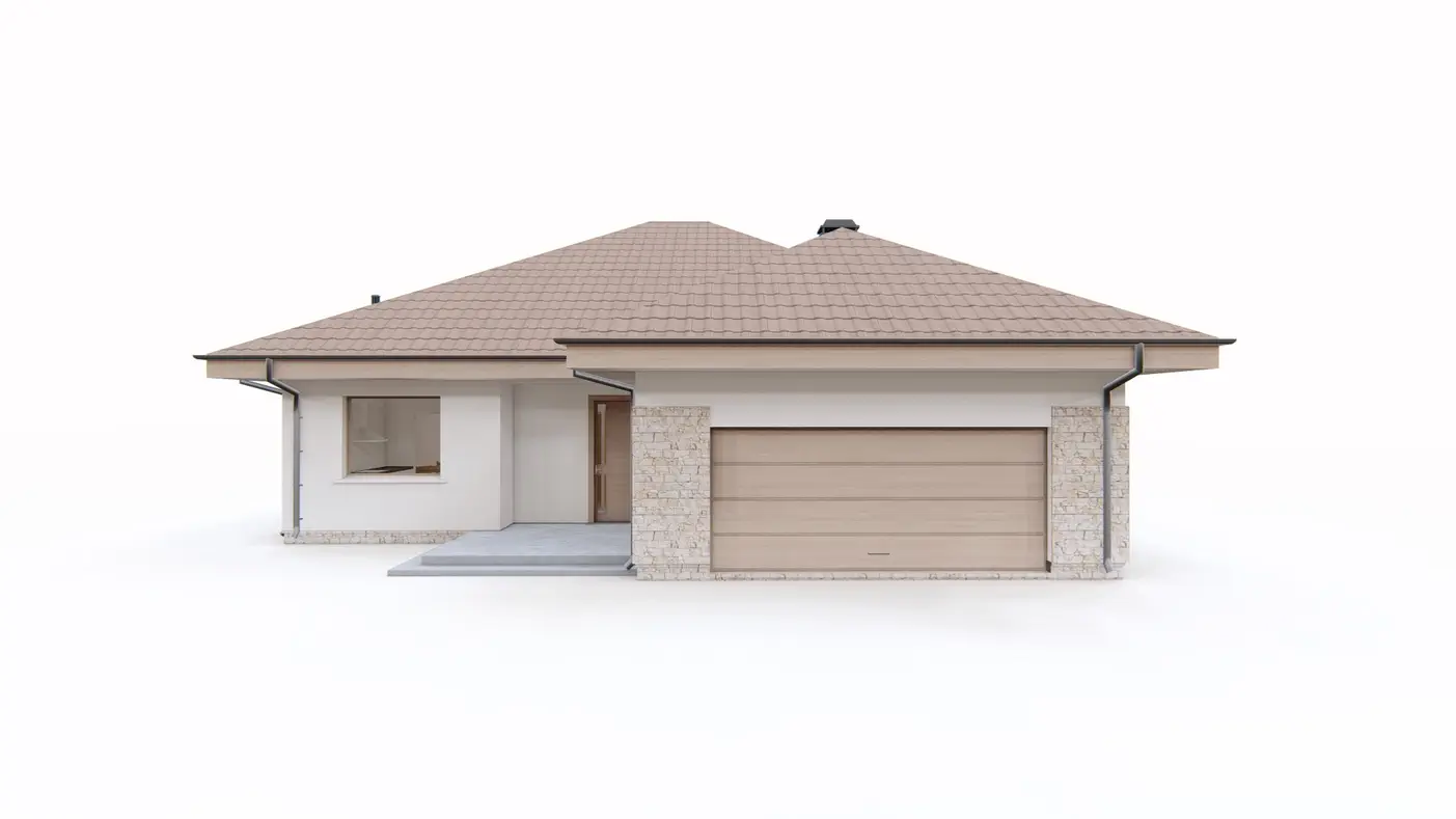 Z94 to wyjątkowy dom z kategorii projekty domów do 110 m2 Gotowy projekt domu - Parterowy dom z dwoma pokojami, dachem wielospadowym oraz garażem od frontu