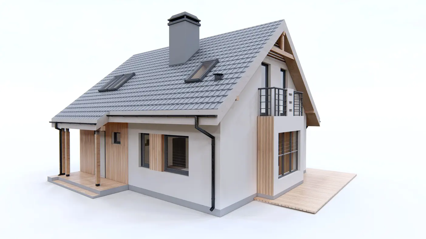 Home project  - Mały dom z pokojem na parterze, dużym P.G i wykuszem w jadalni.
