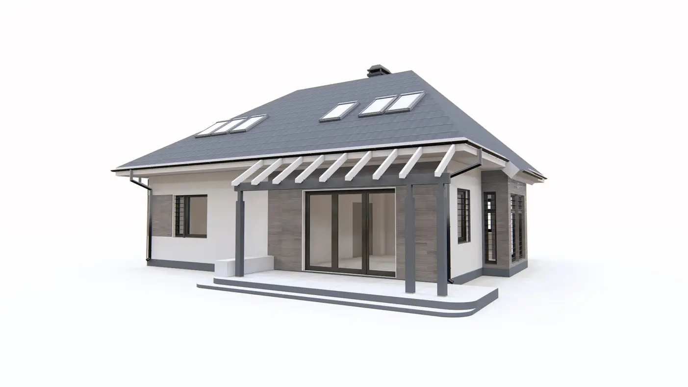 Gotowy projekt domu  - Tradycyjny i wygodny dom z poddaszem, wykuszem w jadalni i dachem kopertowym