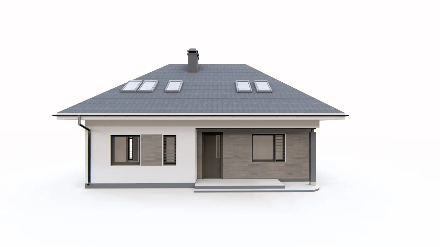 Gotowy projekt domu  - Tradycyjny i wygodny dom z poddaszem, wykuszem w jadalni i dachem kopertowym