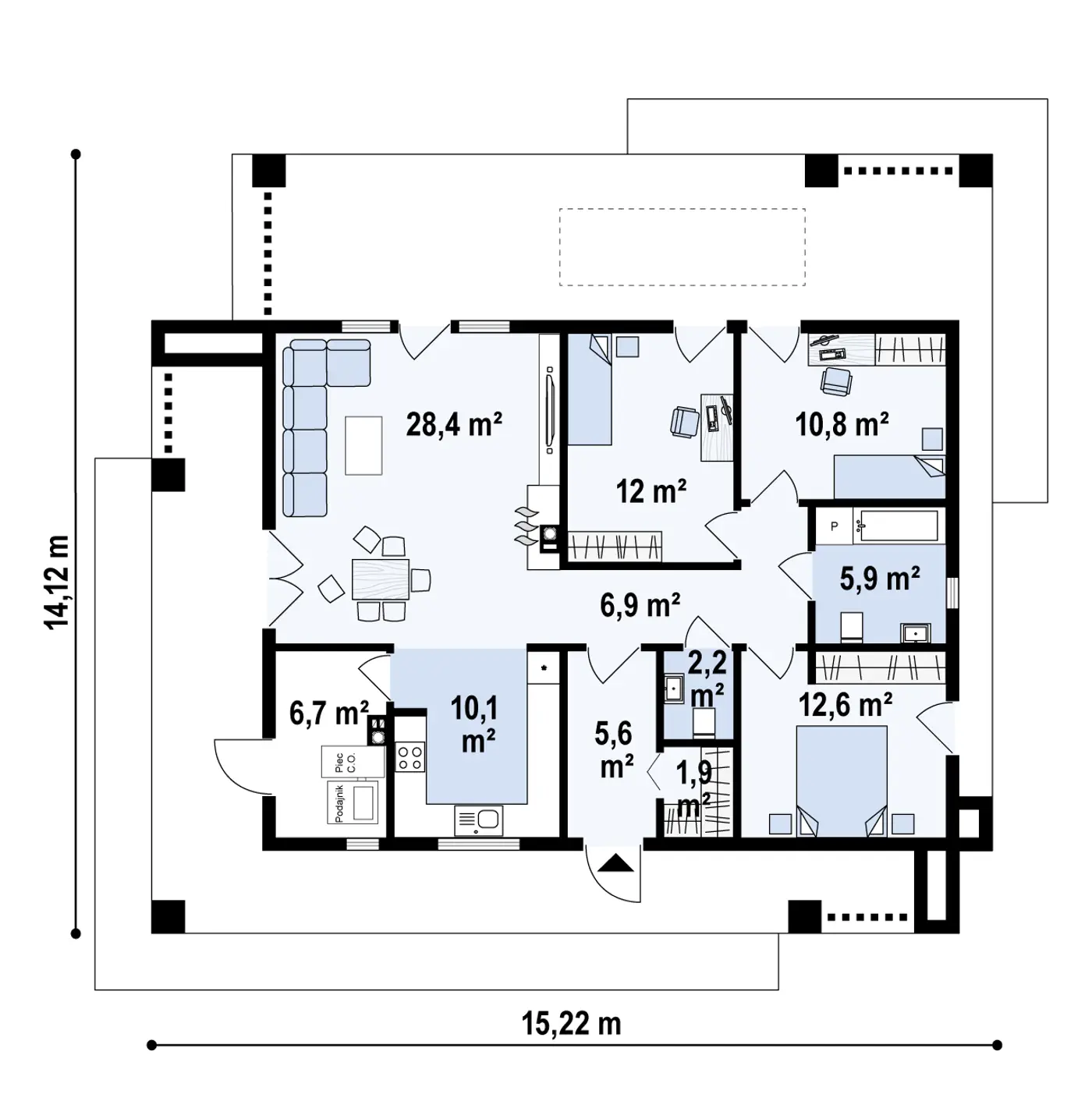 Projekt domu Zx76 D Nowoczesny dom parterowy w konstrukcji