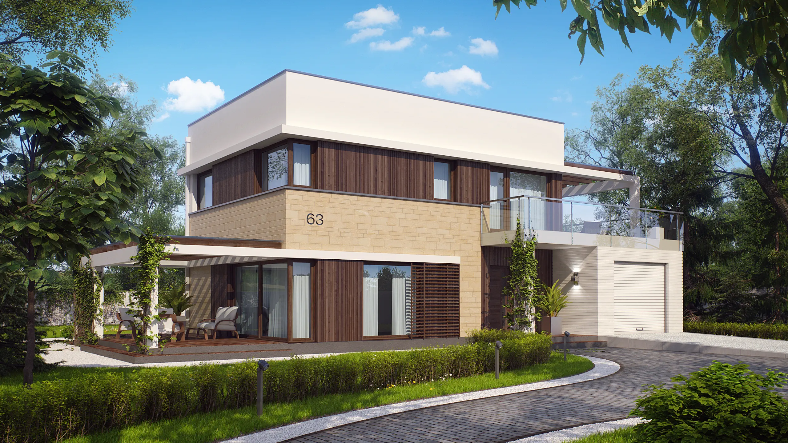 ＊DOM SPACE DESIGN ＊ Projekt domu Zx63 D - Nowoczesny dom z płaskim dachem, wjazdem od