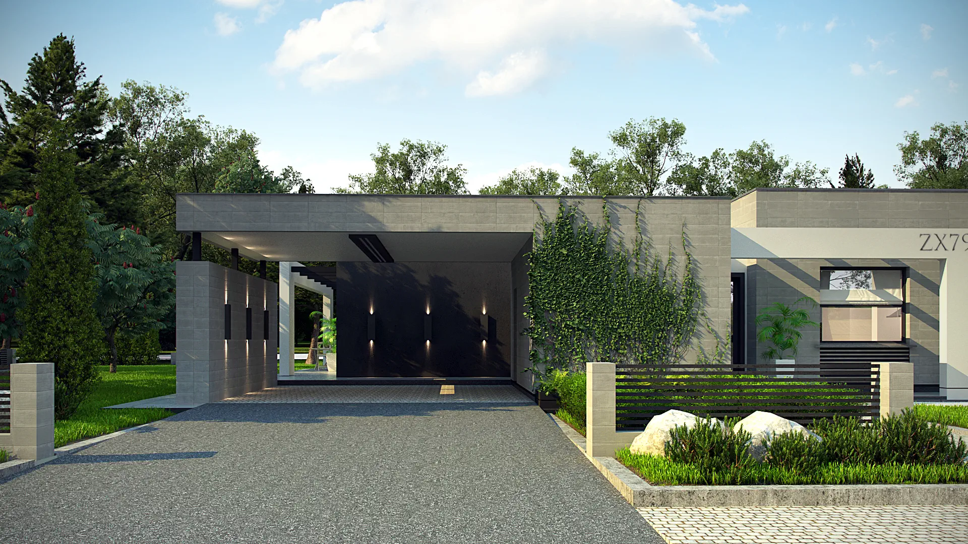 ＊DOM SPACE DESIGN ＊ Projekt domu Zx79 Parterowy dom nowoczesny z 4 sypialniami oraz