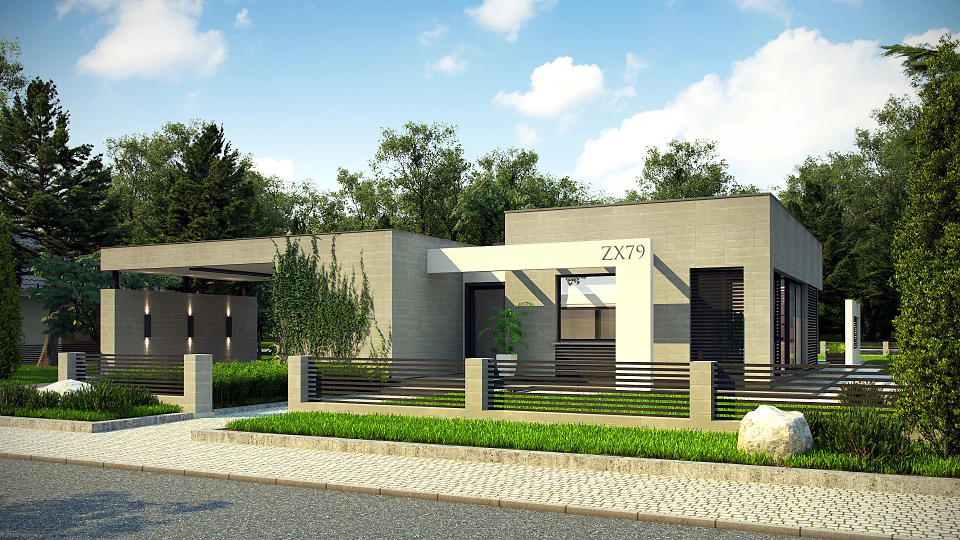 ＊DOM SPACE DESIGN ＊ Projekt domu Zx79 Parterowy dom nowoczesny z 4 sypialniami oraz