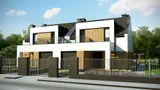 Gotowy projekt domu Zb21 duo - Dom w zabudowie bliźniaczej o prostej bryle i dużych przeszkleniach z garażem