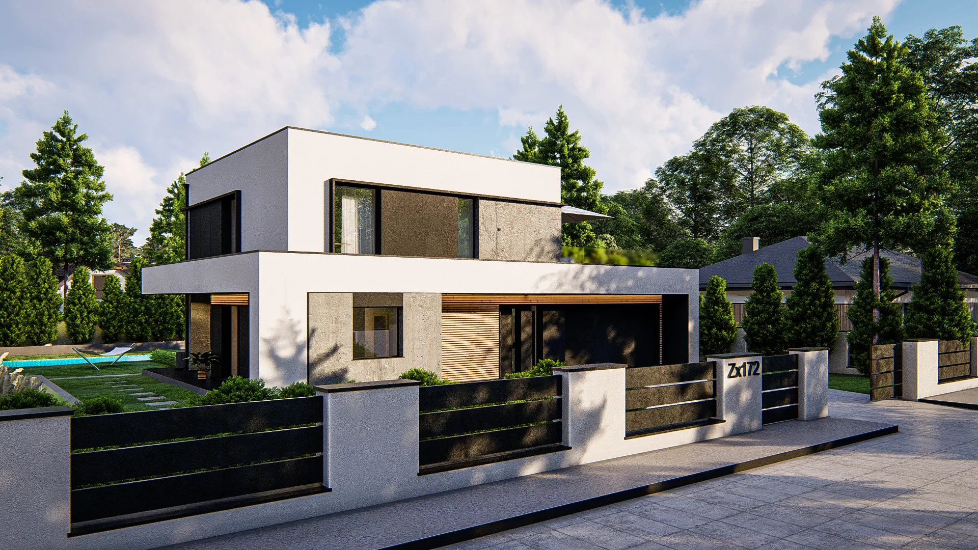 Projekt domu Zx172 - Nowoczesny dom z płaskim dachem, garażem na 2